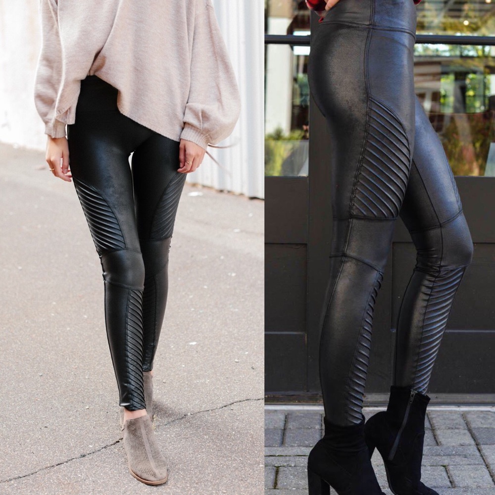 Spanx Faux Leather Moto Leggings size L